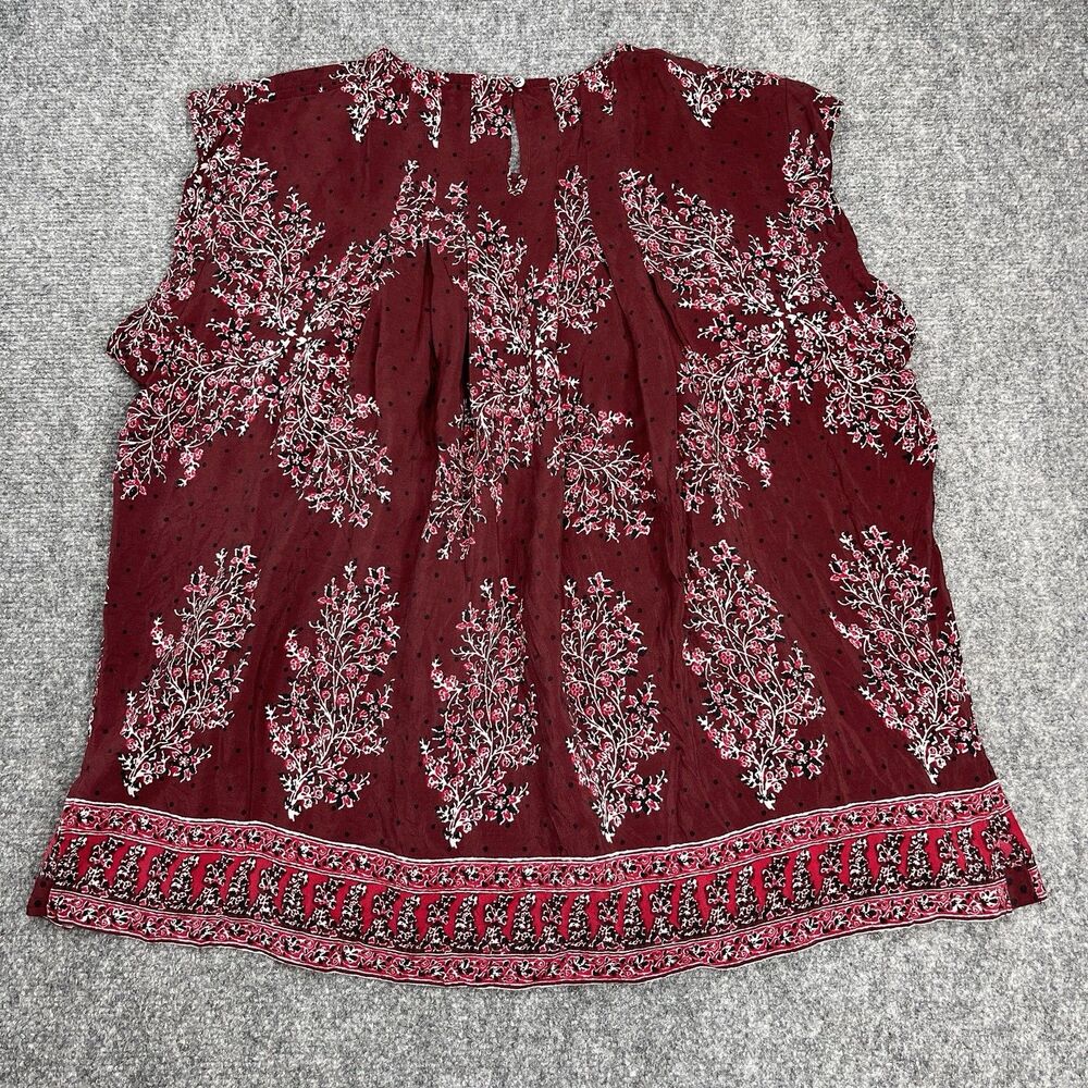 Madewell Silk Garden Top Size Large Maroon Lassi Flower Cap Sleeve Pleated - Picture 4 of 8